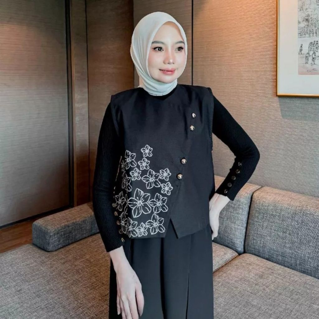 NJW - SALVIA VEST - Rafita Vest Outerwear Wanita  - Outer - Vest - Linen - Bordir - Embroidery