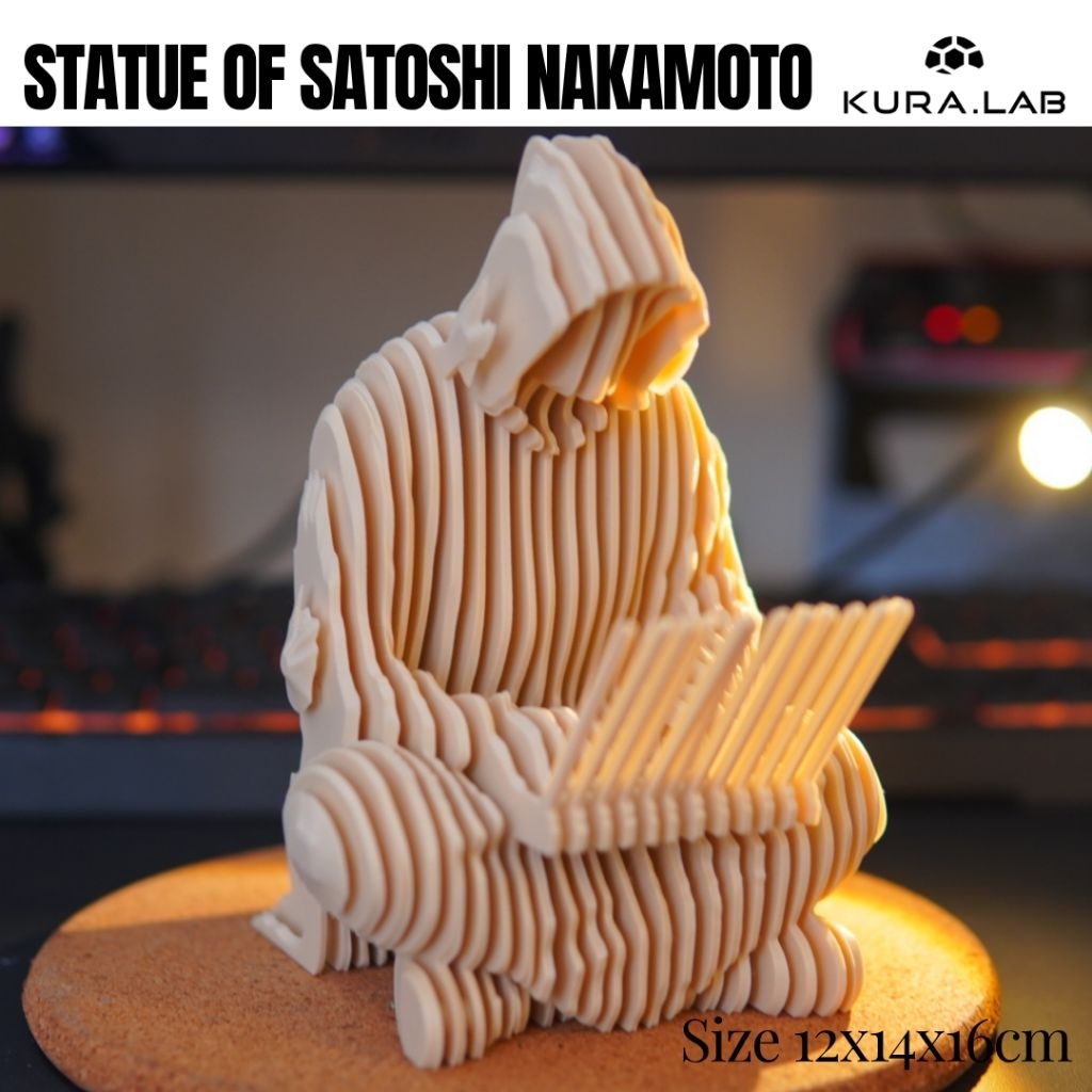 STATUE OF SATOSHI NAKAMOTO, Patung 3D Satoshi Nakamoto Miniatur Dekorasi Meja Unik dari Kura.lab.