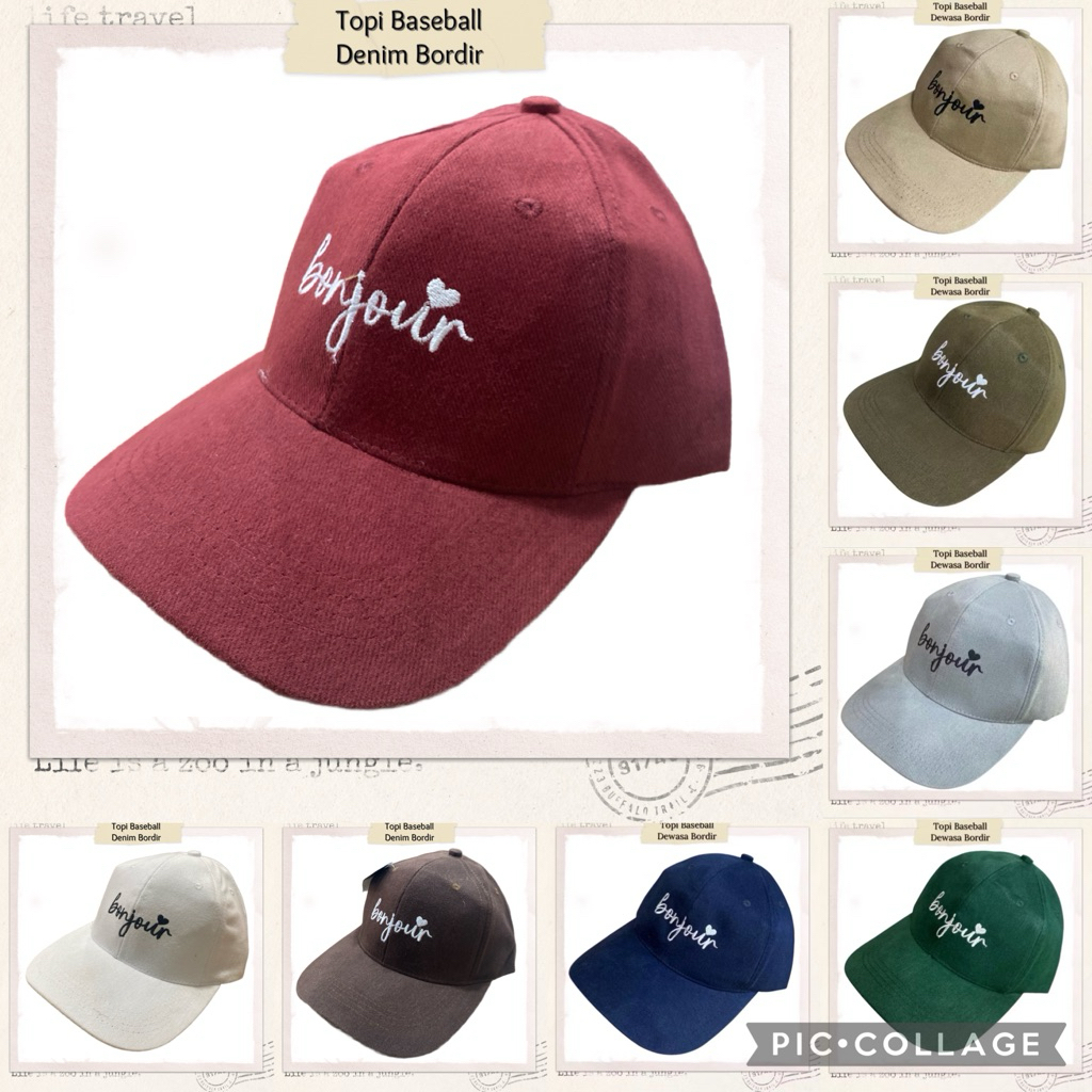Topi Baseball Bonjour Dewasa - Topi Baseball Dewasa Bordir Simpel - Topi Baseball Denim Bordir