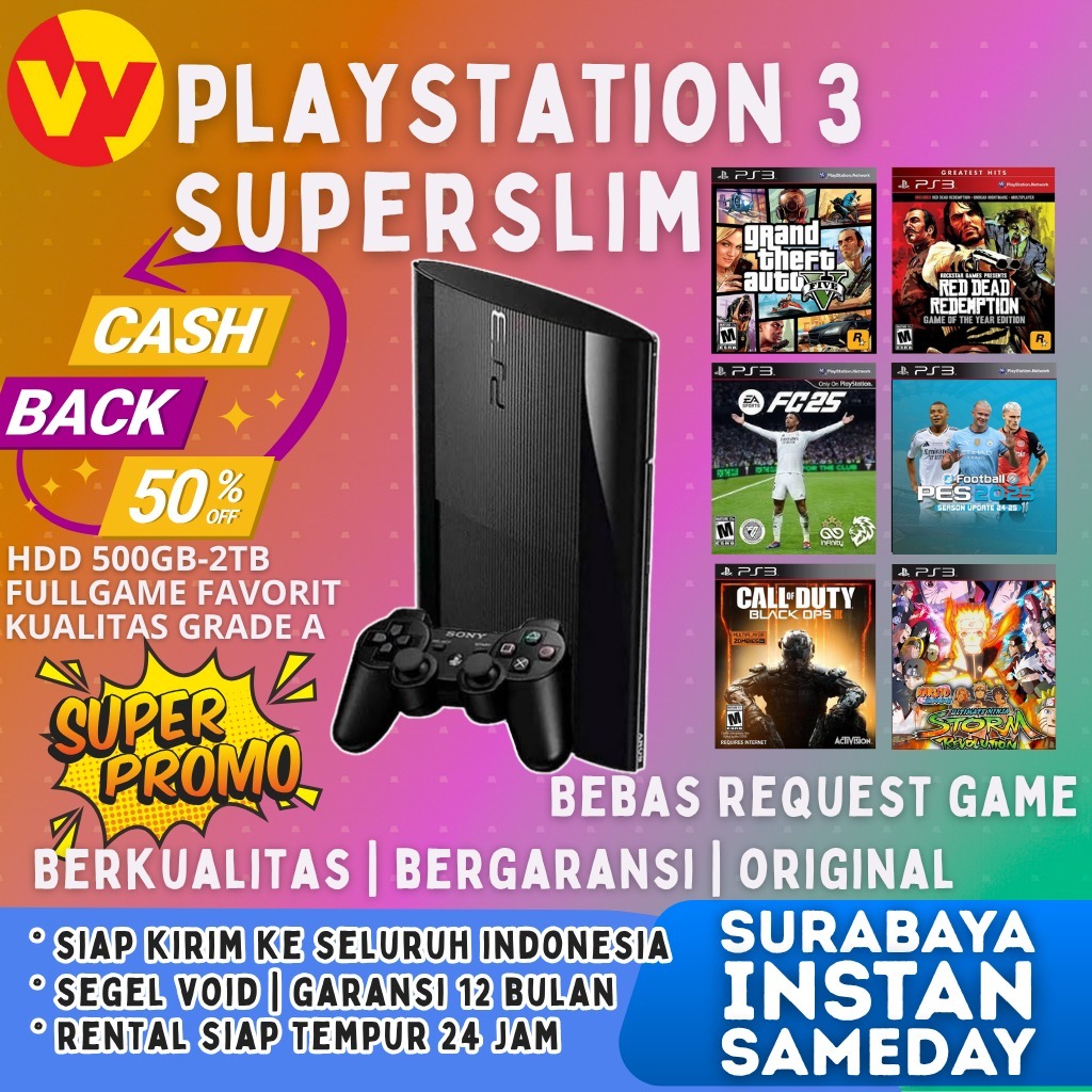 SONY ps3 superslim 2tb playstation 3 ps3 ss fullgame terbaru