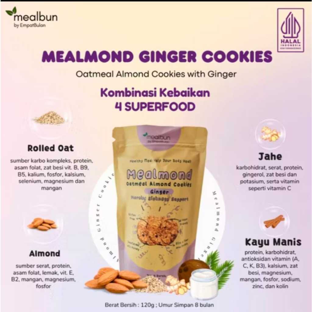 

MEALBUN MEALMOND GINGER COOKIES - Kukis Oat Almond Jahe Pereda Mual Muntah Morning Sickness Support