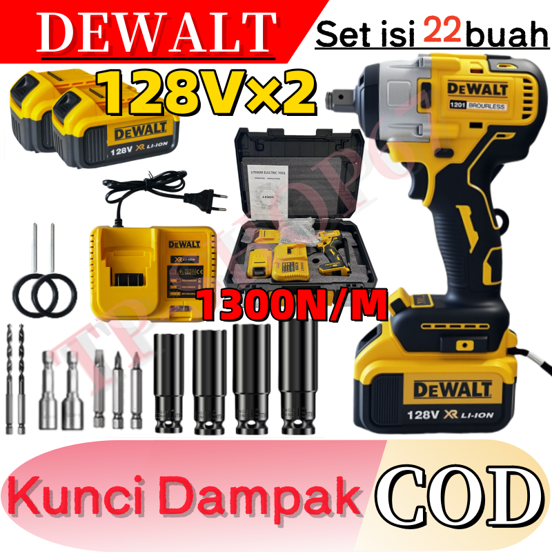 DEWALT Impact Wrench Cordless Kunci lmpact Wrench Tanpa Sikat  128V Kunci Listrik Tanpa Kabel Torsi 