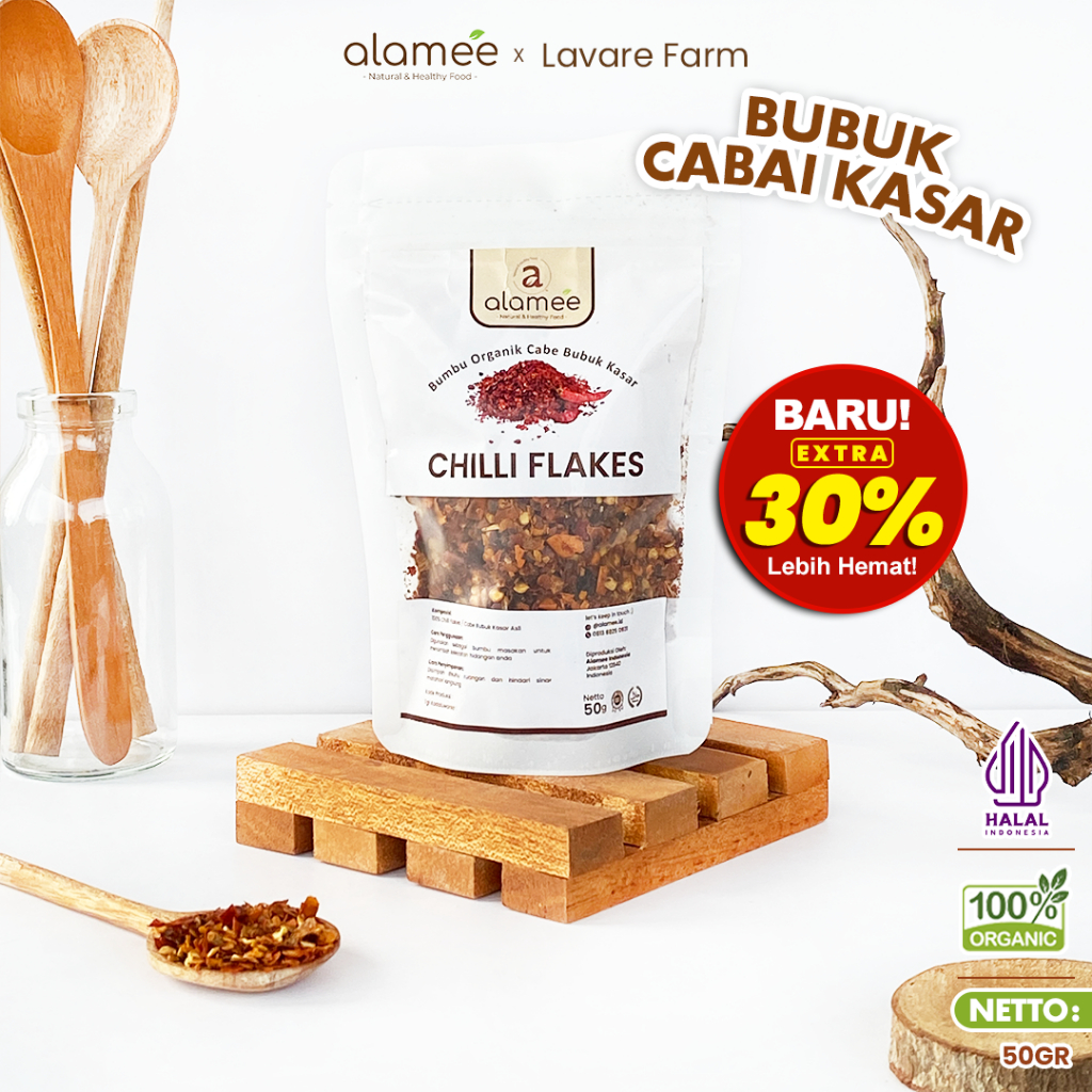 

Cabe Bubuk Kasar Chilli Flakes Cabai Bumbu Organik Rempah Rimpang Murni Asli Tanpa Campuran 50gram