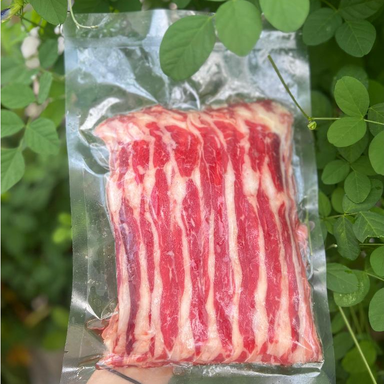 

Daging Iris Sapi Shortplate Import Lapis 50% Lemak 50% Daging