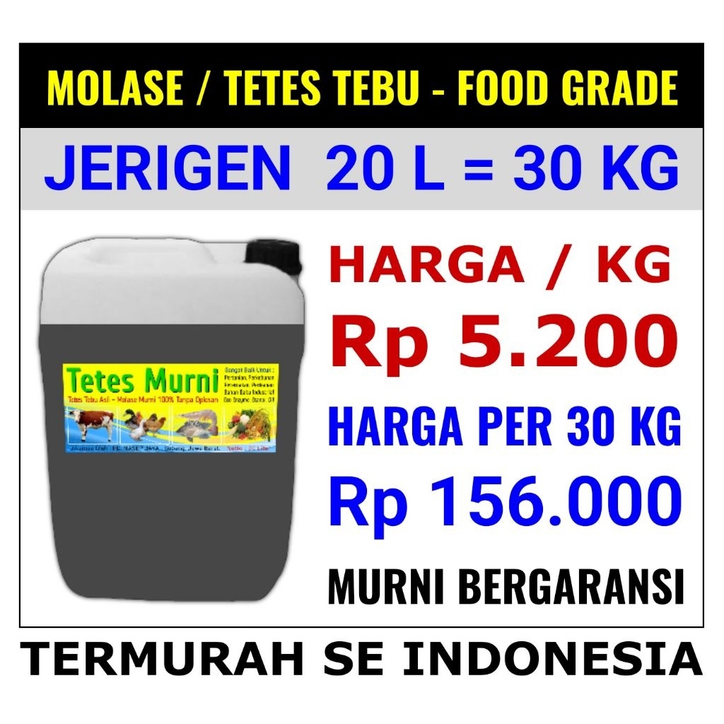 

Jrigen 20L 30kg Molasses Food Grade | Tetes Tebu | Molases | Molase Asli Murni 100% Tanpa Oplosan - BERGARANSI