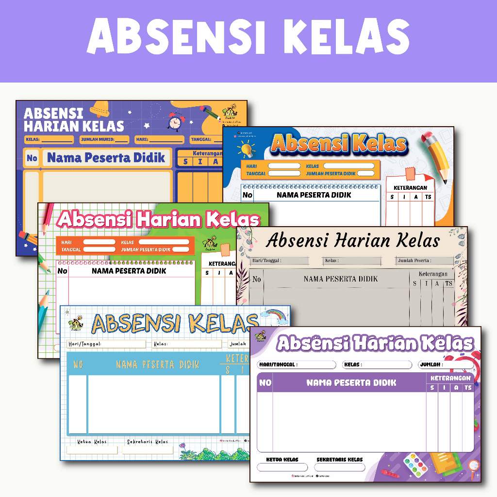 Poster ABSENSI KELAS Dekorasi Hiasan Pajangan Dinding Alat Peraga Kelas, Sekolah, Perpustaaan, Lomba