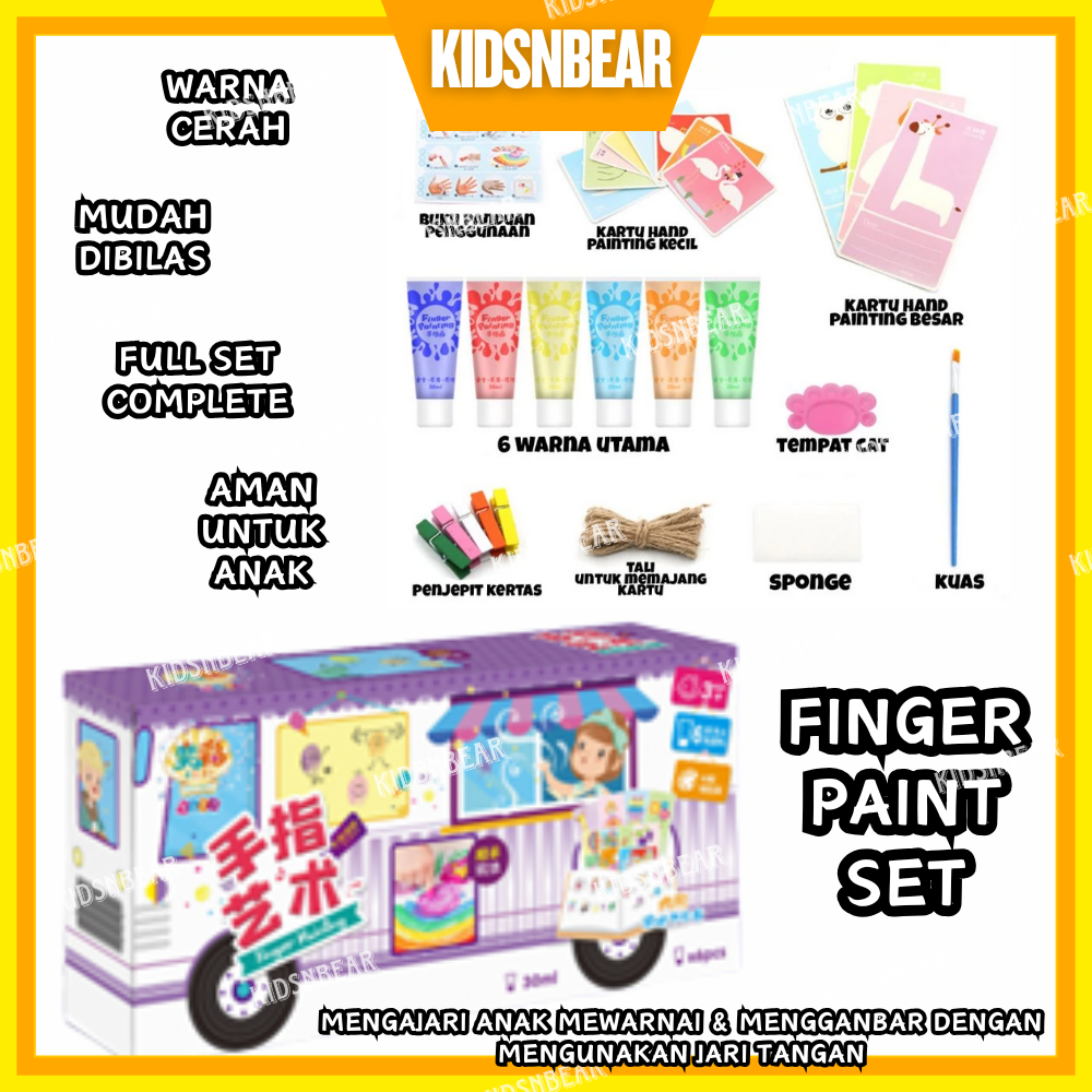 

RB [KIDSBEAR] Finger Paint - Painting Kit Canvas - Cat Air Anak - Cat Air Lukis Anak - Finger Paint