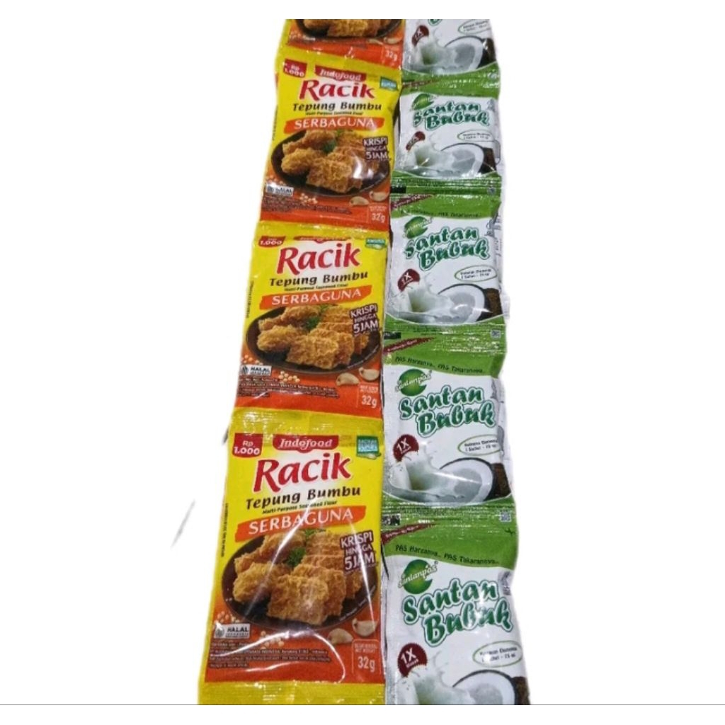 

PAKET COMBO HEMAT SANTAN BUBUK 10PCS DAN 1RENTENG RACIK TEPUNG BUMBU SERBAGUNA