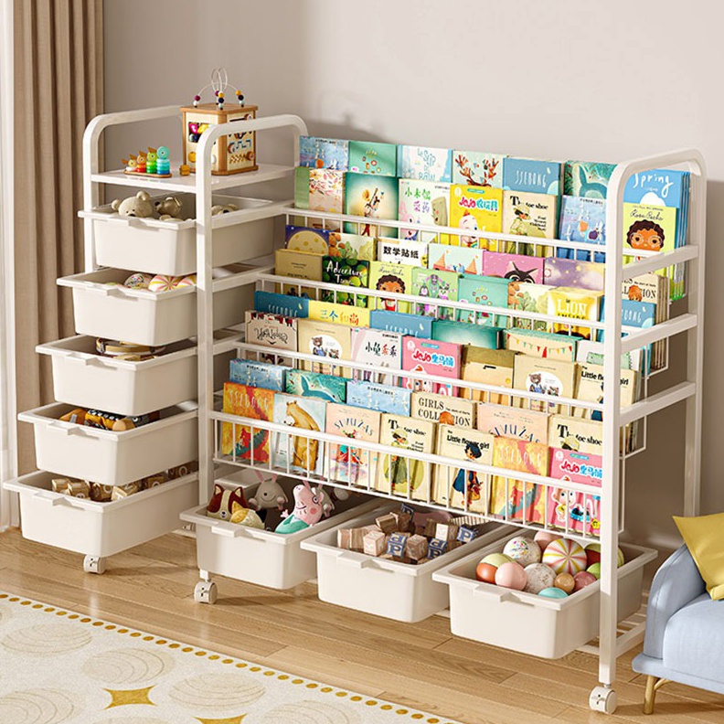 KODE Q38P Rak Buku Susun Serbaguna Tempat Rak Buku Anak Rak Portable Roda Rak Mainan Rak Roda Toy St