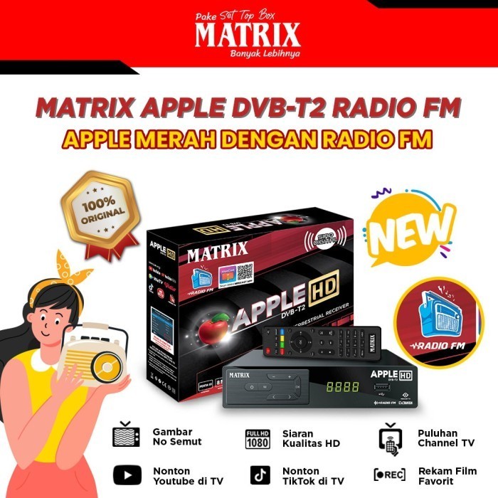 SET TOP BOX TV DIGITAL MATRIX APPLE MERAH DVBT2 / SET TOP BOX UNTUK TV TABUNG / STB TV BOX DIGITAL M