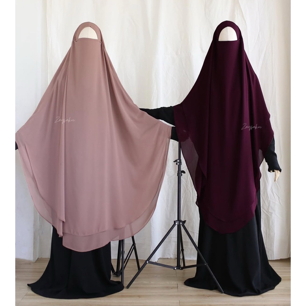Jilbab Khimar Bandana Dagu Non Pet ori Zaysaku Shabira Super Jumbo Syari 2 layer Wanita Muslimah