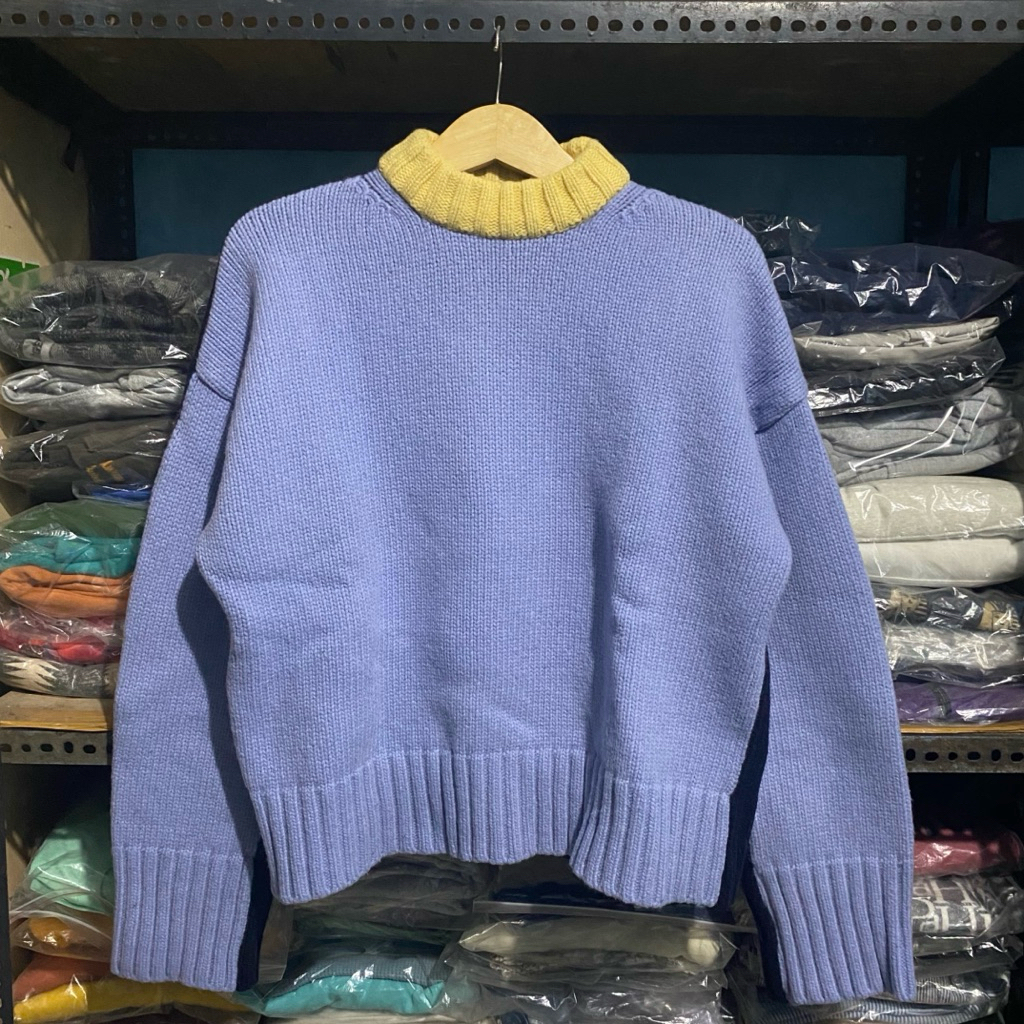 Rocket x Lunch Wool Knit Biru Pastel/Navy Size S 58x63