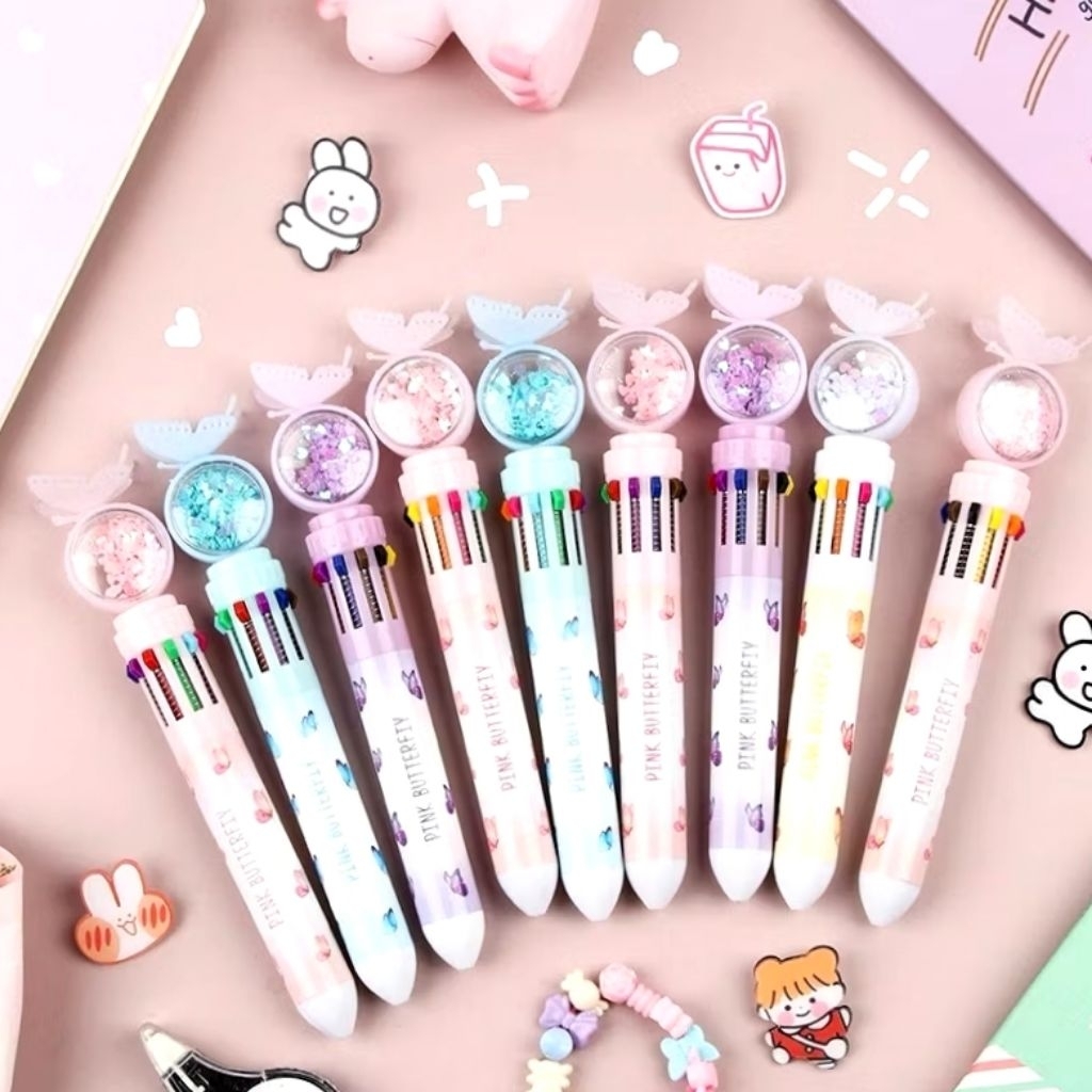 

Pulpen Gel 10 warna Lucu Murah Aesthetic karakter kupu-kupu unik