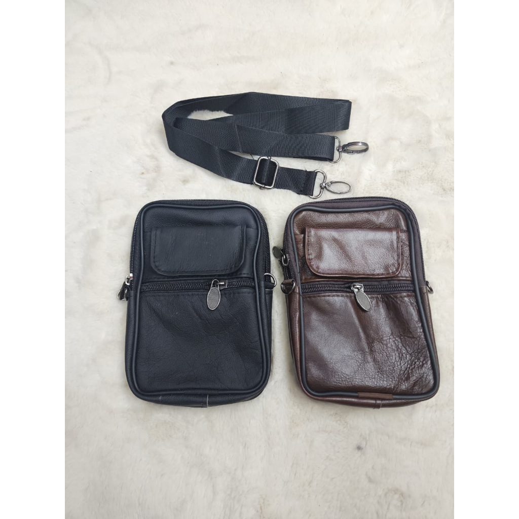 Tas Slempang / Tas Pinggang / Tas Hp Kulit Asli Pria cowo Multifungsi model lidah