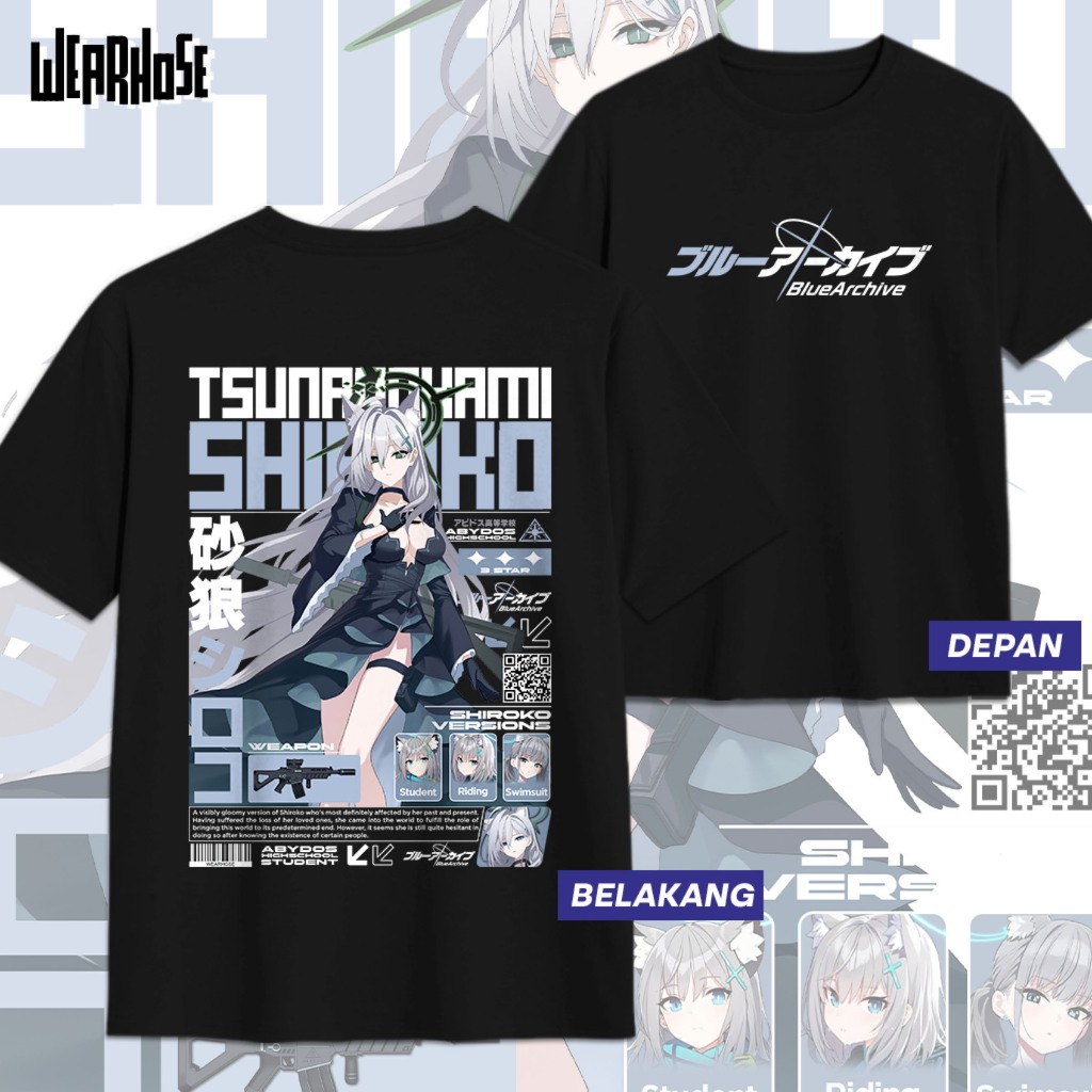 KAOS SHIROKO TERROR BLUE ARCHIVE SUNAOOKAMI SHIROKO TERROR DB Kaos Anime Game Unisex Pria Wanita Ata