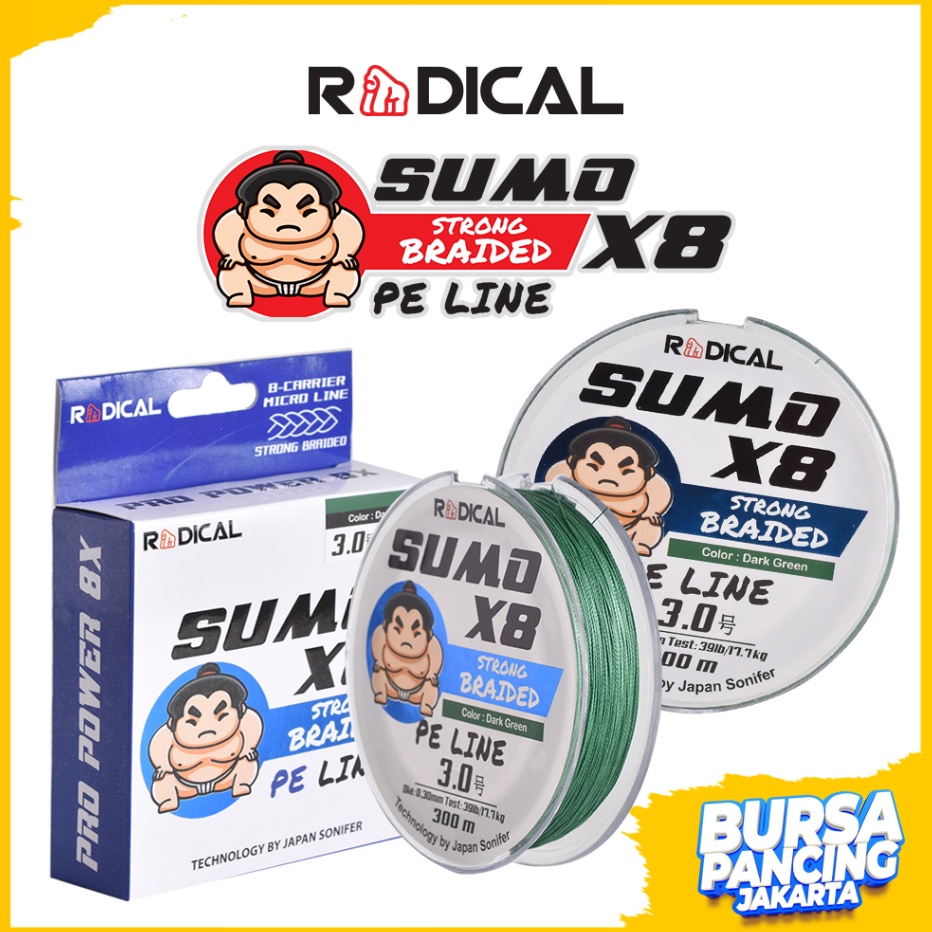 RADICAL Senar Pancing PE SUMO X8 3M Dark Green Tali Pancing PE