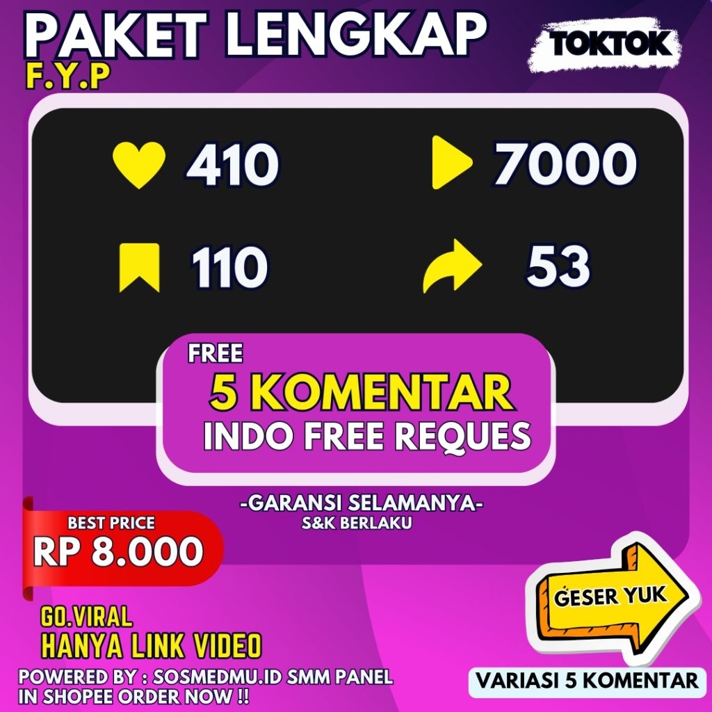 LIKE TIKTOK.FYP Paket Lengkap Fyp TT Proses Cepat