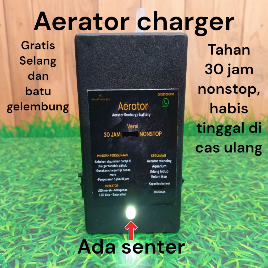 Aerator cas plus senter tahan 30 jam Airator Aerator charger Aerator baterai Aerator mancing Aerator
