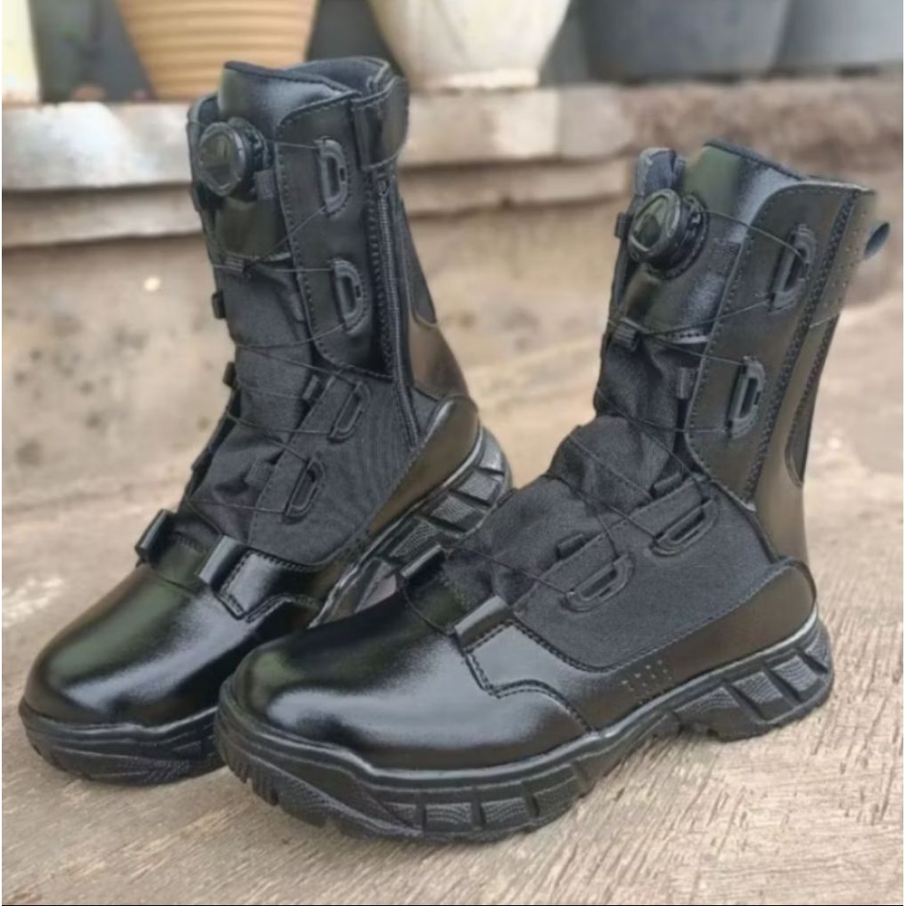 SEPATU PDL JATAH TNI AD GEN 2 TALI PUTAR KULIT HITAM YANG SAPI ASLI