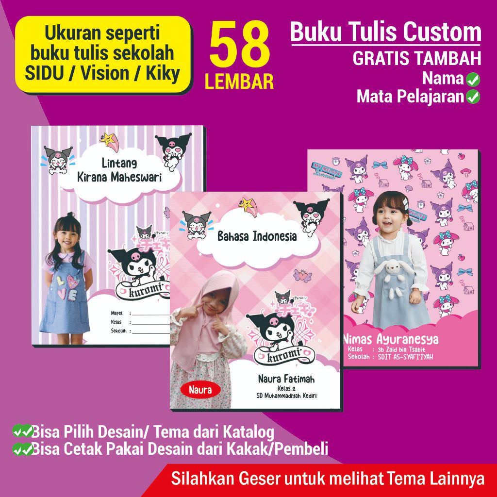 

[58 Lembar] Buku Tulis Custom Foto Kuroomi Saanrio - Ukuran Sama Dengan SIDU/ Vision/ Kiky | Buku Tulis A5 Kwarto B5
