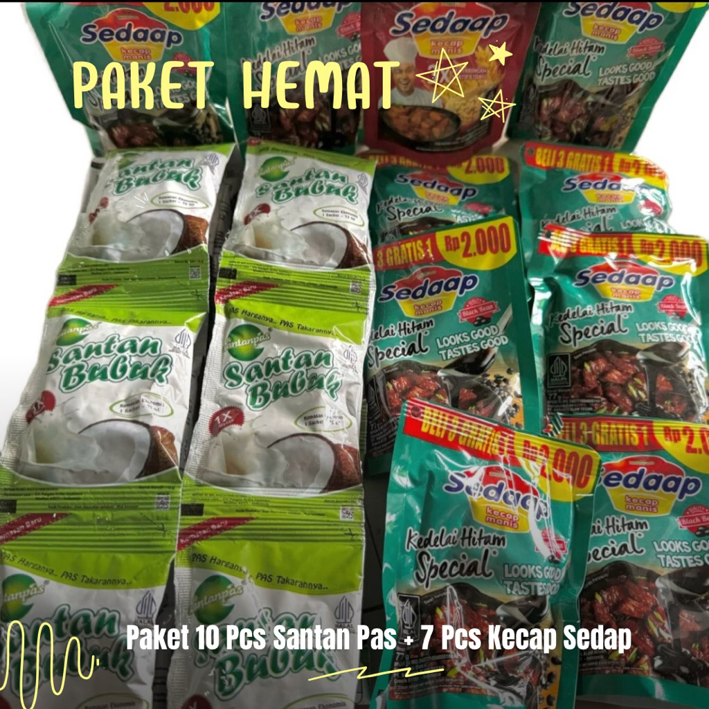 

Paket 10 Pcs Santanpas Santan bubuk + 7 Pcs Kecap manis Sedap 2000 an