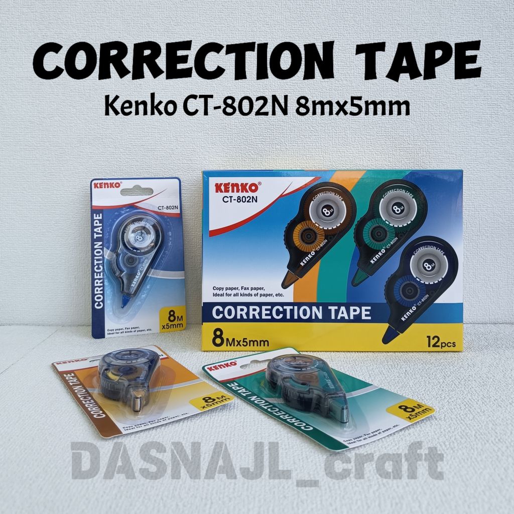 

( 1 pack / 12 pcs ) Correction Tape Kenko CT-802N 8mx5mm Tipe-X Kertas Stipo Kertas Tip Ex Kertas Roll Koreksi Pena Pita Koreksi