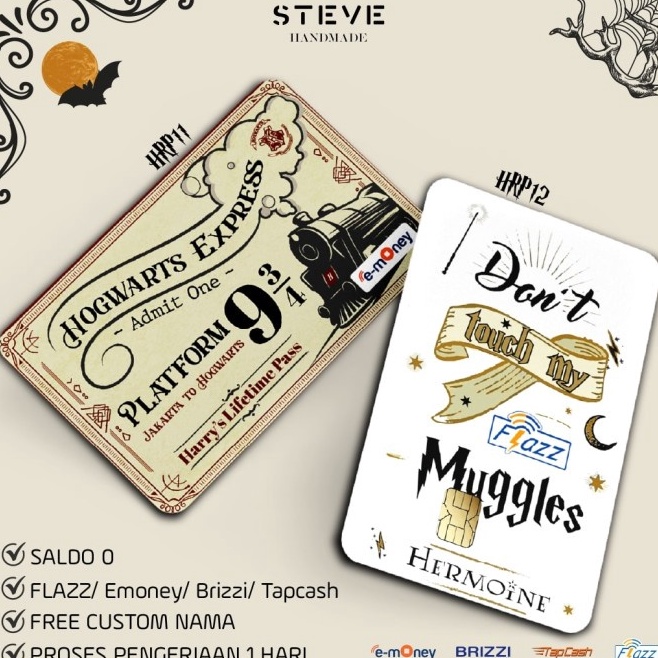 Bisa Cod  Flazz Gen 2 Emoney Brizzi Tapcash Harry Potter V2 Custom Nama UV Print