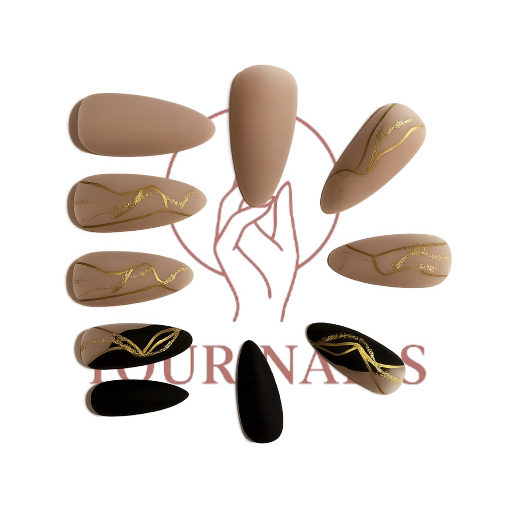 Kuku Palsu Panjang Coklat Hitam Motif 24 Pcs + Lem – Nail Art Aesthetic Wisuda & Wedding – Premium L