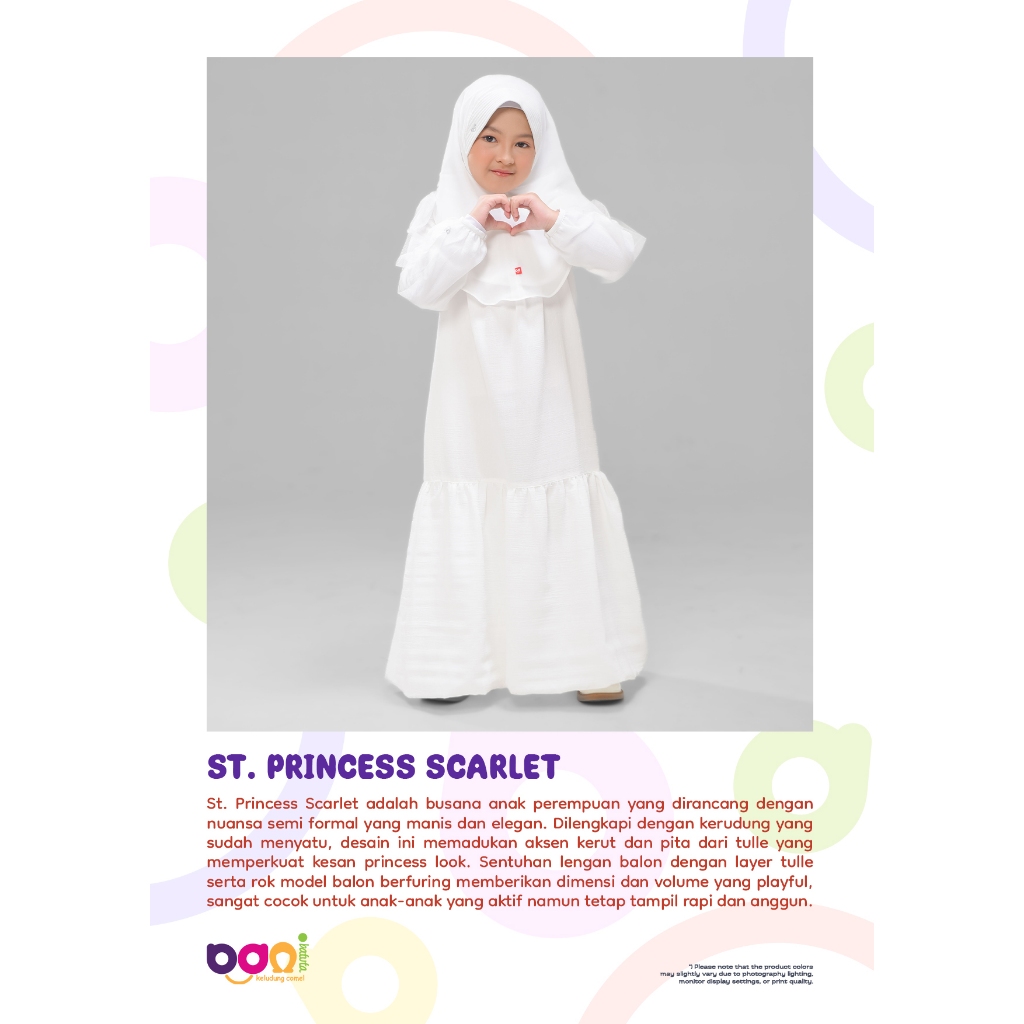 Set Khimar Scarlet | Setelan Khimar Scarlet | setelan Gamis Anak Perempuan | Set Gamis Putih 3-12 ta