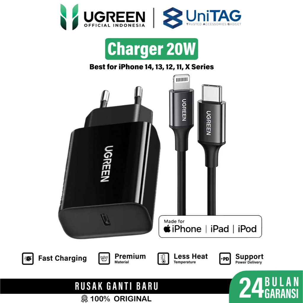Promo 7.7 Kepala Charger iPhone 16 15 14 13 12 11 Pro Max Plus UGREEN 20W Adaptor Type C Fast