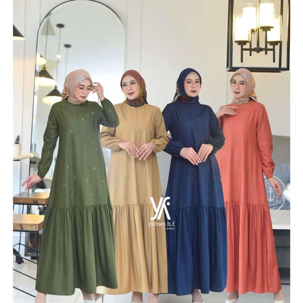 Yahwo H.F. Gamis Syar'i Warna-warni Toyobo-Yahwo hijab by shidqi-Gamis Wanita-Bordir-Busuy-Maxi Dres