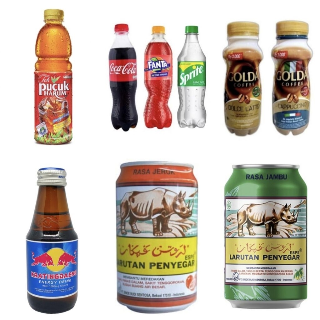 

Aneka Minuman Botol Kaleng Teh Pucuk Golda Kratengdaeng Larutan Fanta Cola Sprite