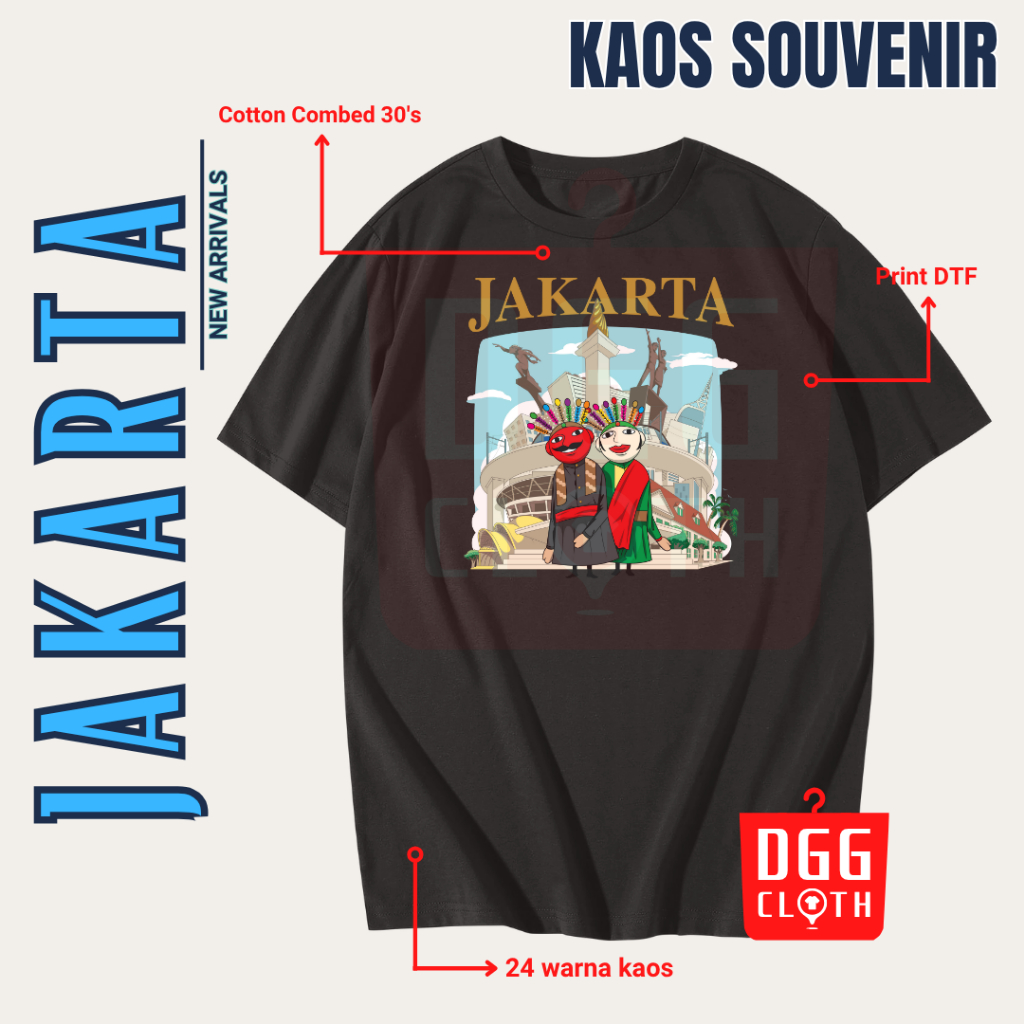 DGG Kaos Oleh-Oleh Kota Jakarta Black Tshirt Baju Souvenir DKI Jakarta Indonesia Dewasa Anak Type 5