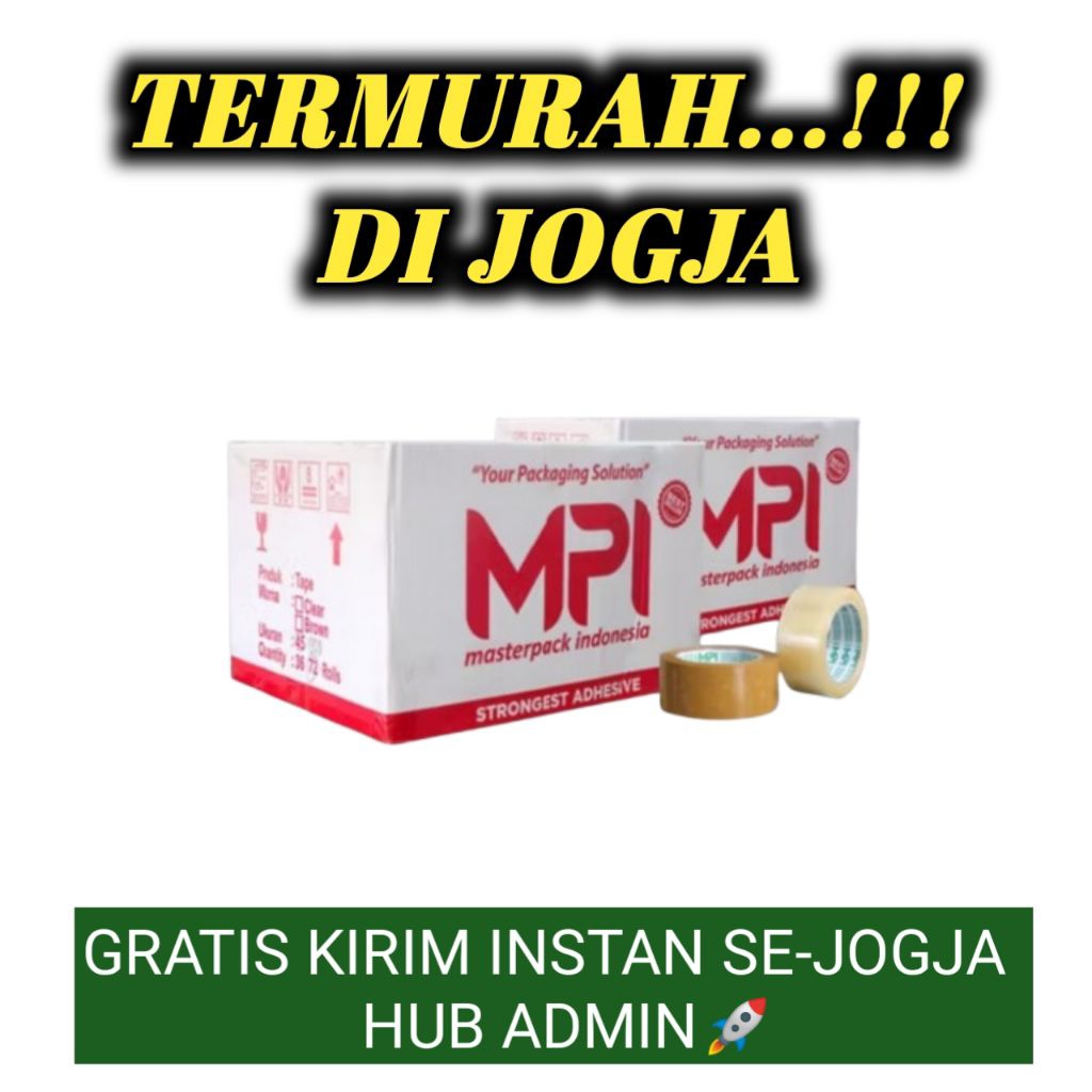 

PROMO...!!! 1 DUS Lakban Bening - Lakban Cokelat MPI Ekonomis 100 Yard Gojek-Grab 1 DUS