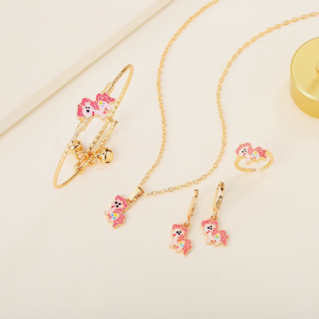 Set Perhiasan Anak Hello Kitty Titanium Set Kalung Anting Anak Perhiasan Anak Satu Set Emas