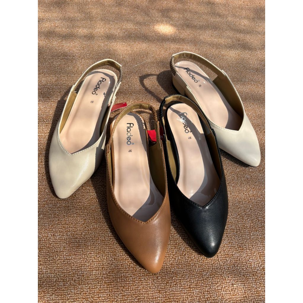 Sepatu Tali Belakang FK Fladeo Hitam Krem Mocca - Sepatu Wanita