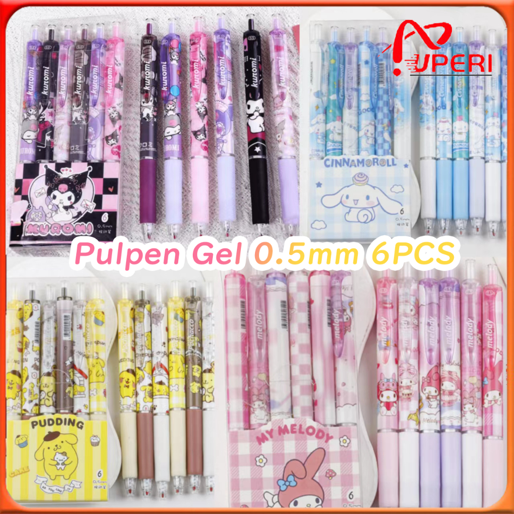 

【】Pulpen Gel 0.5mm 6Pcs Pen Bolpoin Tinta Gel Cair Model Cetekan Pena Aesthetic Edition Karakter Kartun Lucu