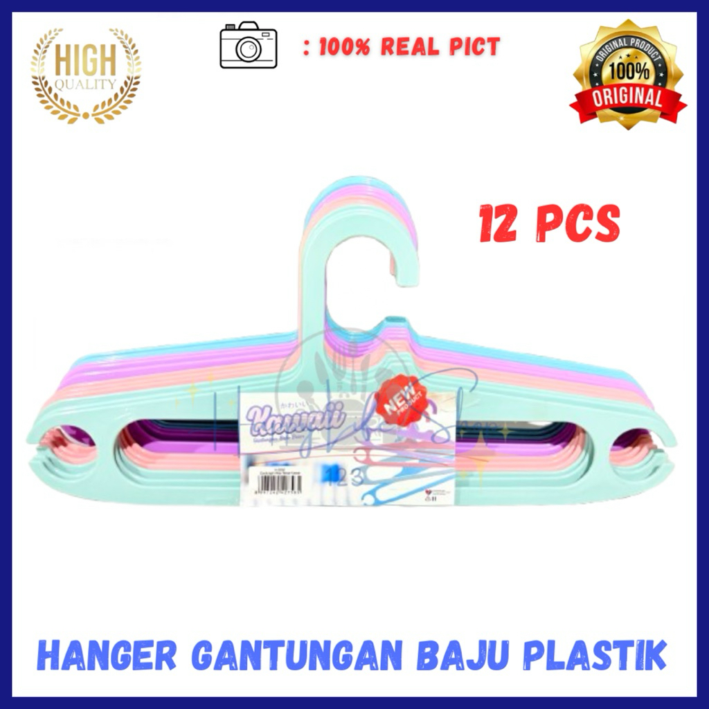 (1 LUSIN) Hanger Plastik Gantungan Baju / Hanger Plastik Warna 1 Lusin / Hanger Baju / Gantungan Baj