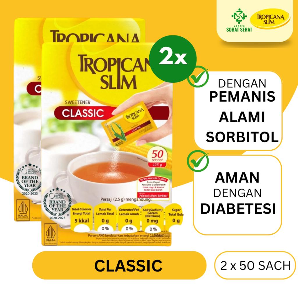 

TWIN PACK - Tropicana Slim Sweetener Classic 50 Sachet Pemanis untuk Bantu Batasi Gula