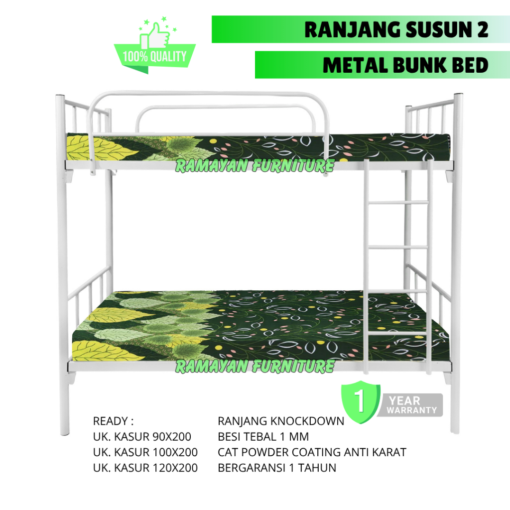 Ranjang Susun 2 Tingkat Anak dan Dewasa Bunk Bed Besi Sistem Knockdown DIY