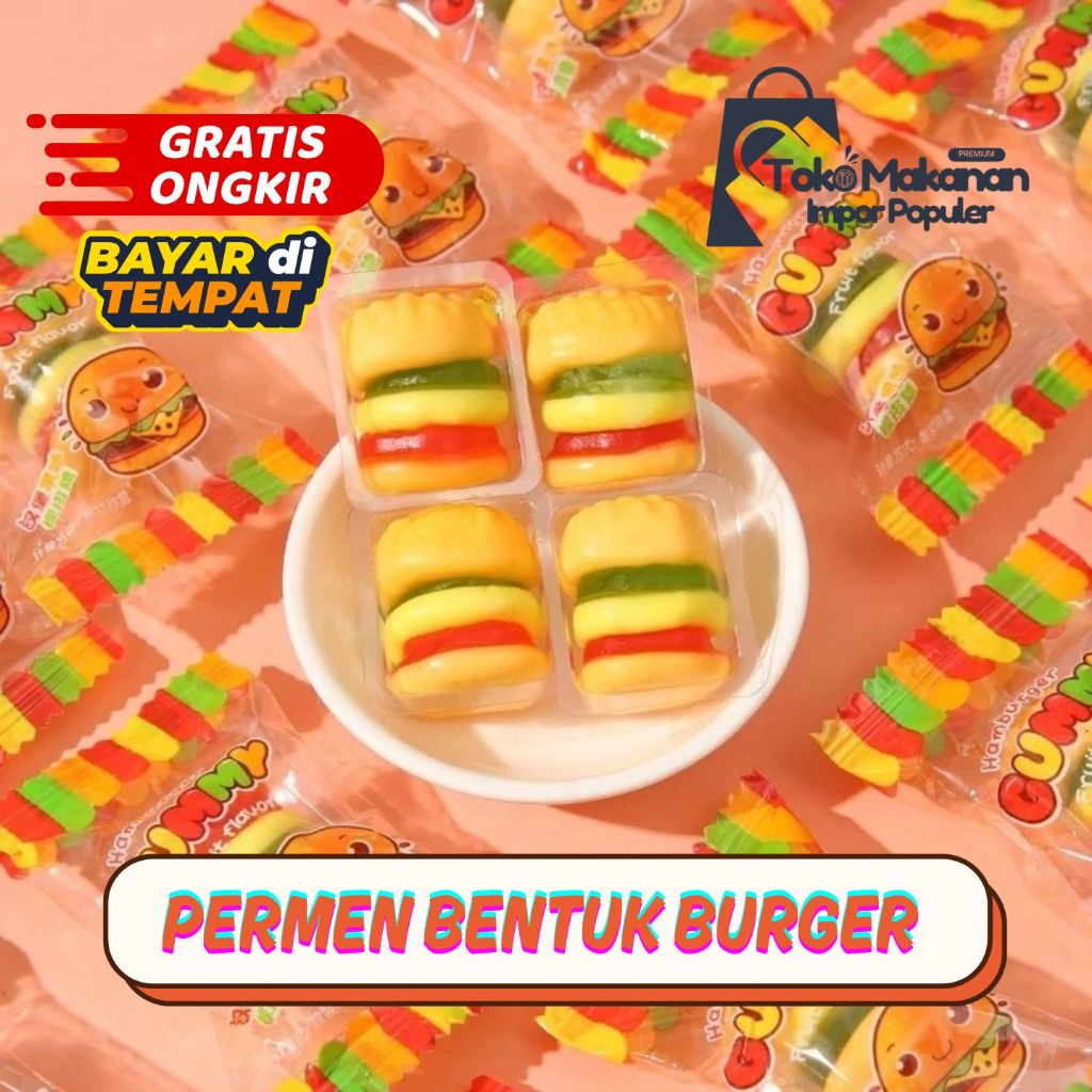 

[ Halal ] Permen Burger Rasa Buah Candy Jelly Buah Buahan Enak Manis Kenyal Manisan Anak