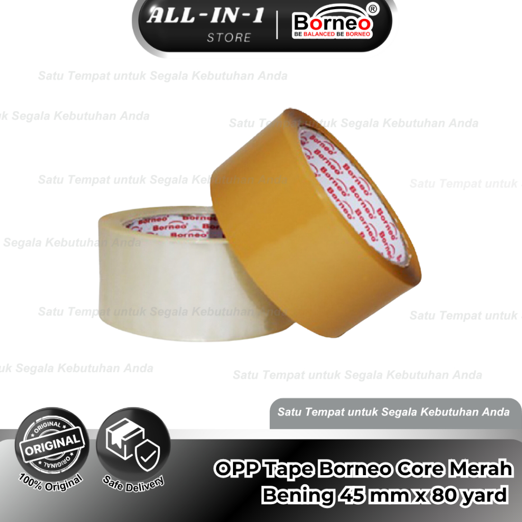 

Borneo Lakban OPP Warna Coklat / Bening Ukuran 45mm x 80 Yard, Solasi, Isolasi Kuat