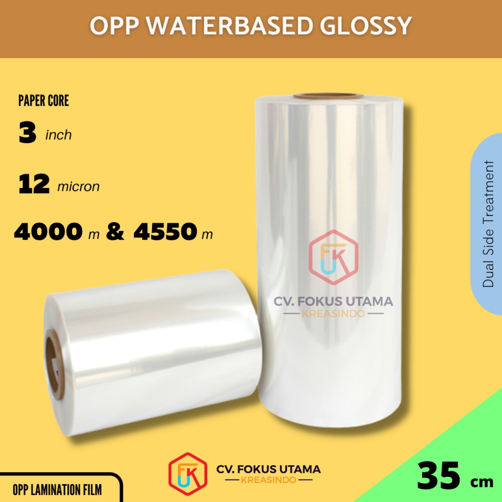 

35 36cm BOPP Waterbase Laminasi Dingin Plastik Roll Pembungkus Kemasan Glossy Doff