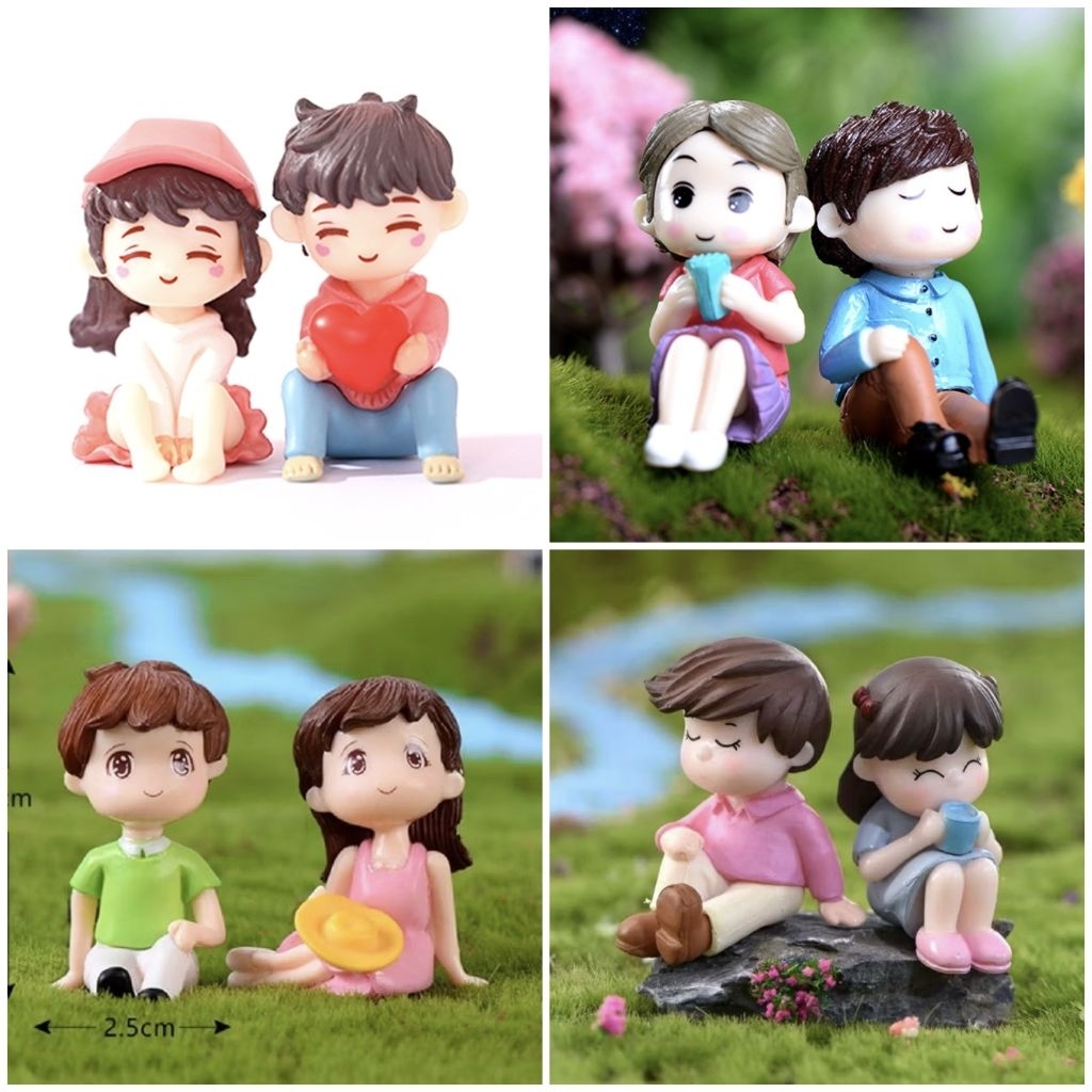 1Pasang Miniatur Pasangan Duduk Minum Rumah Boneka Peri Topper Cake Dekorasi Kue Craft Kopi Pajangan