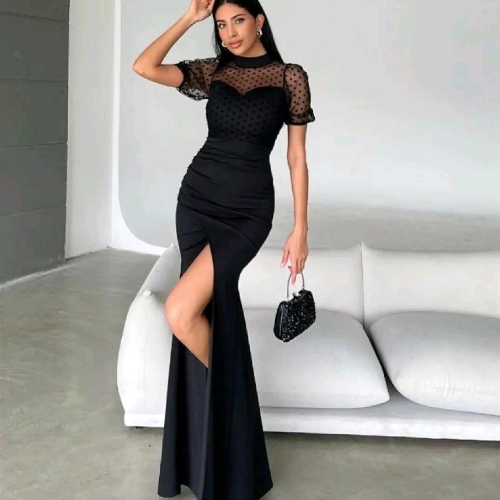 RTYU LooWear Long Dress Pesta Bodycon Duyung Lengan Pendek Tile Polkadot Premium Koleksi Butik