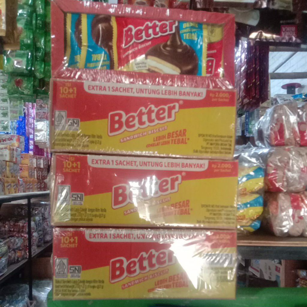 

BETTER Sandwich Biskuit cokelat 1 pak isi 10+1 sachet
