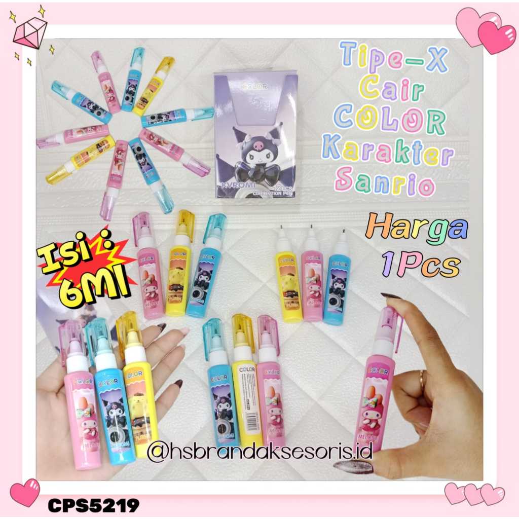 

(1PCS) TIP EX CAIR FANCY 6ML / TIP X KARAKTER SANRIO / STIPO CAIR COLOR / KOREKSI PENGHAPUS PEN / LIQUID CORRECTION PEN FLUID / CPS5219