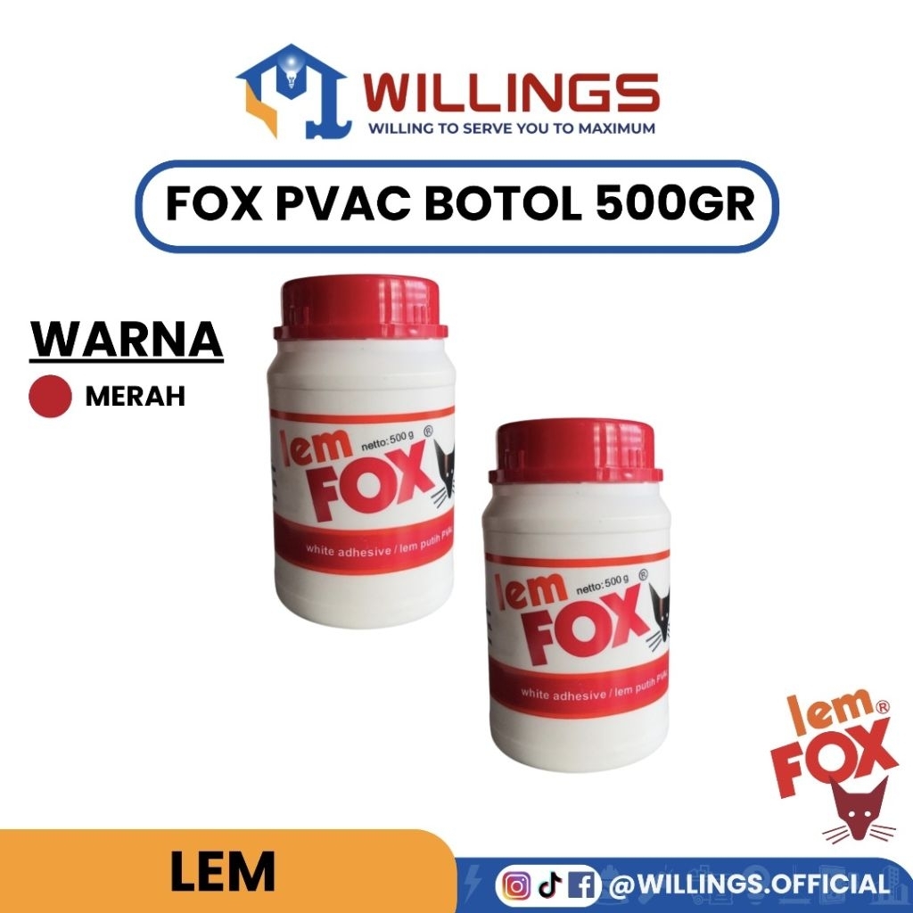 

WILLINGS - FOX LEM PVAC MERAH BOTOL 500 GRAM GR