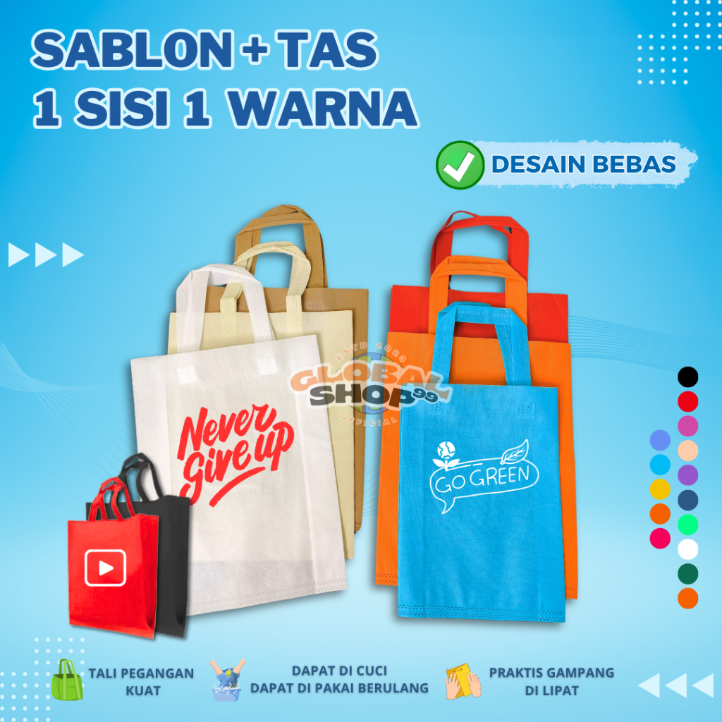 

CUSTOM SABLON PLUS TAS Goodie Bag HANDLE 1 SISI 1 WARNA 38X45 30X40 25X35 Kantong Tas Belanja TOTEBAG Spunbond Hampers Souvenir