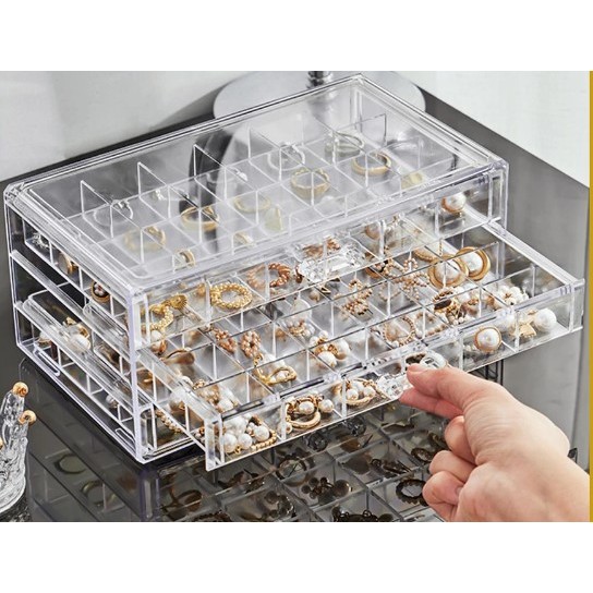 Kotak Penyimpanan Perhiasan Serbaguna 3 Susun 72 Sekat Akrilik Transparan / Display Cincin Kalung Ak